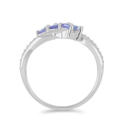 BUY NATURAL TANZANITE WITH WHITE ZIRCON GEMSTONE CLASSIC RING IN 925 SILVER